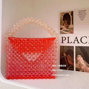 Handmade Summer Fashion Women's Bag Acrylic Bead Square Bags Ladies Ins Splicing Design Chain Crossbody Handbag Custom Color